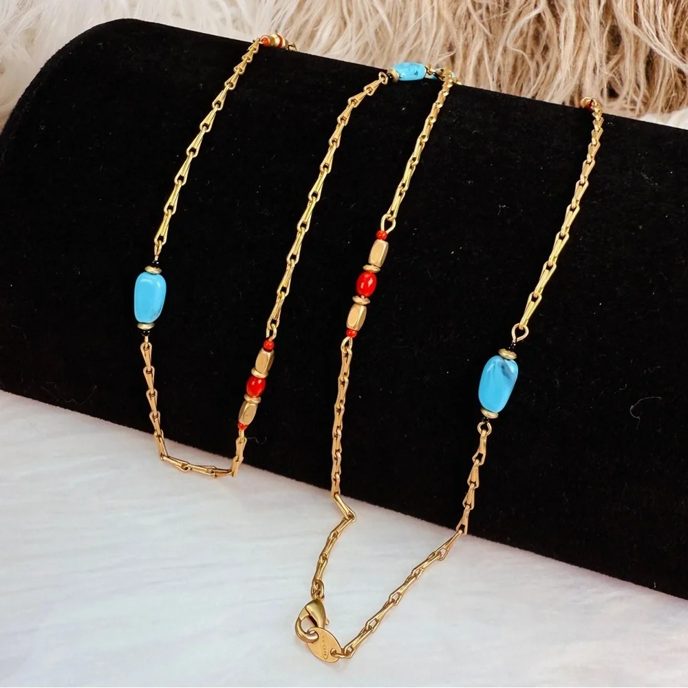 Vintage Avon Goldtone Necklace with Red and Blue Accents